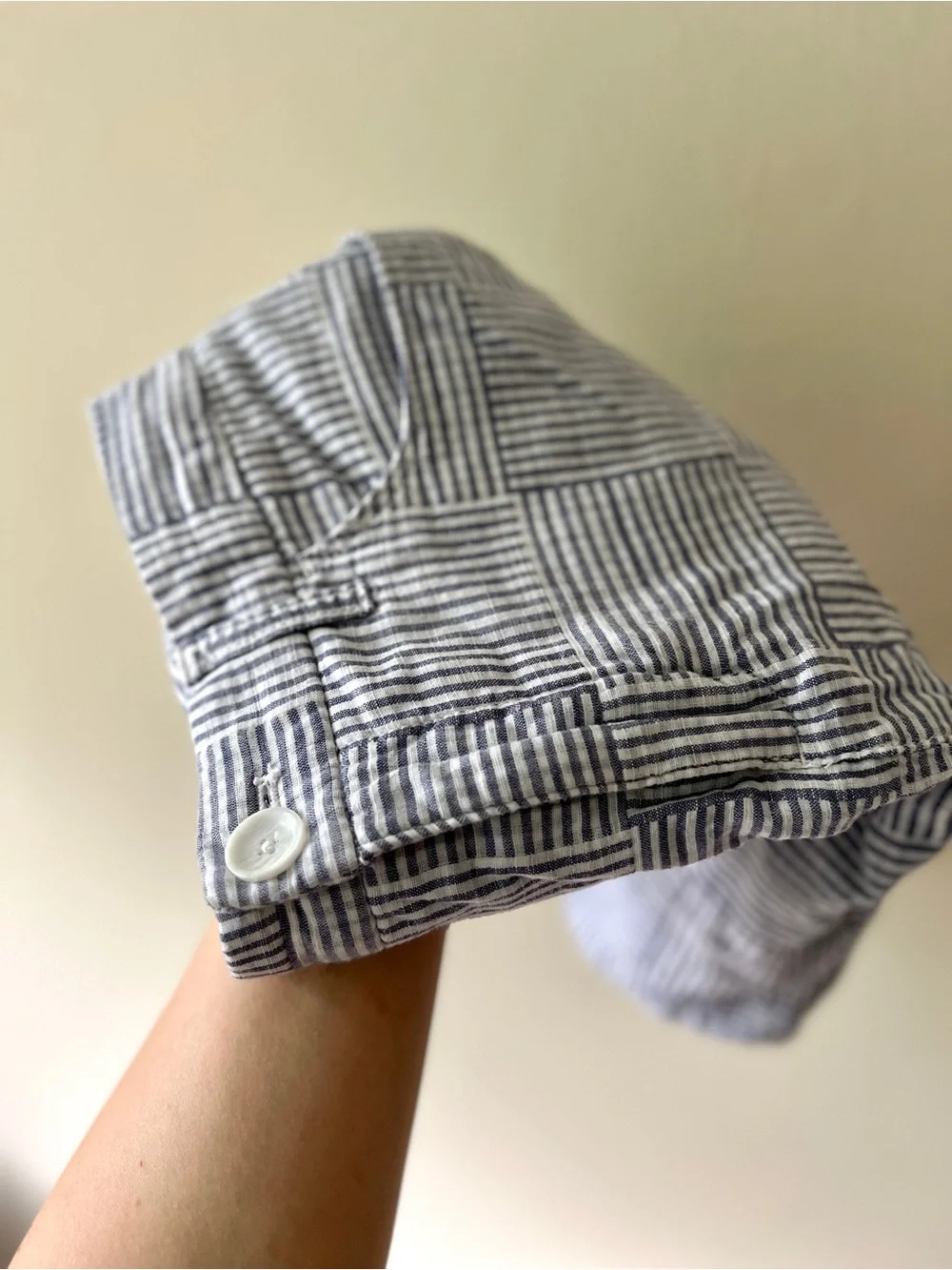 Costal Cotton High Waisted Striped Seersucker Skort - Blue Gray and White - Picture 3 of 11